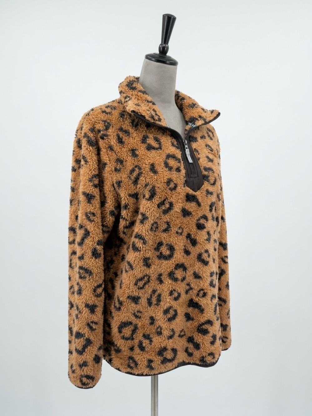 Simply Southern Leopard Teddy Quarter-Zip Jacket in Brown and Black